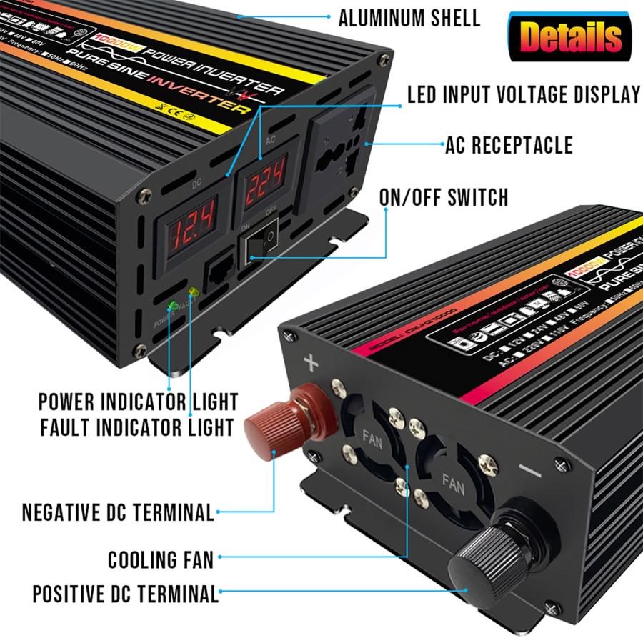 純粋 正弦波 インバーター 8000/10000W 12-24-220V 純粋な正弦波 ソーラーシステム 家庭 車用 屋外用｜ykn-sutoa｜06