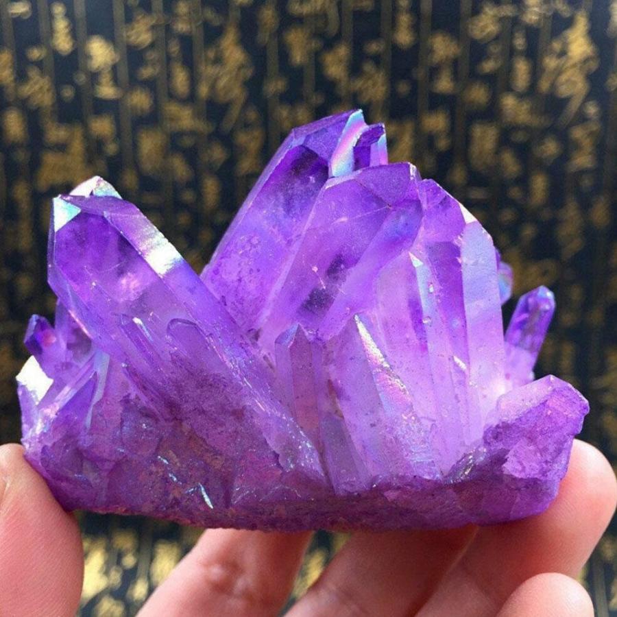 85g 珍しい 美しい 紫色 炎 オーラ 水晶クラスター 標本 : YKO