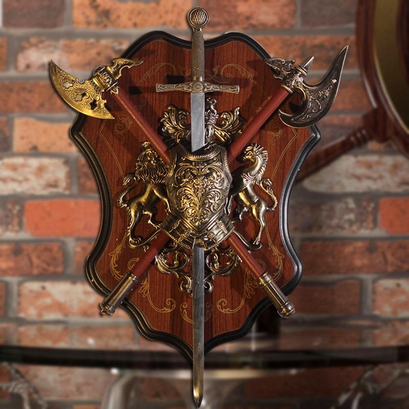 中世騎士 ナイト・エンブレム 剣と斧 インテリア オブジェ 騎士 エンブレム