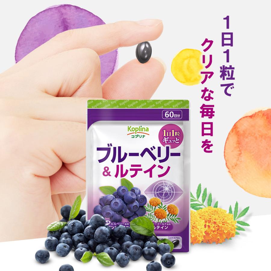 ブルーベリー＆ルテイン 60粒 1袋60日分  (高濃度/北欧産ビルベリー/アントシアニン/ルテイン/健康/サプリ/栄養/国内製造) | Koplina | 01