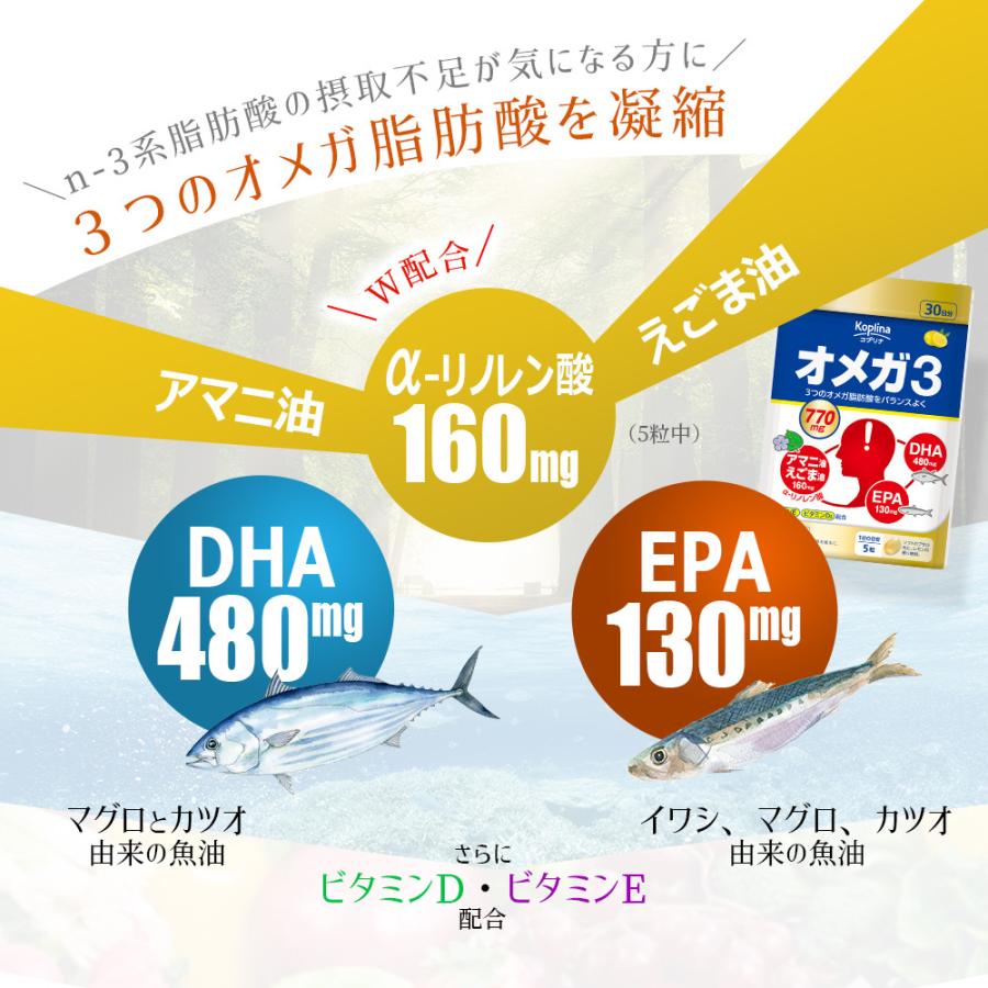 オメガ3 150粒 3袋セット90日分  (ソフトカプセル/DHA/EPA/アマニ油/えごま油/α-リノレン酸/魚油/植物由来油/贅沢/サプリ/国内製造)の画像
