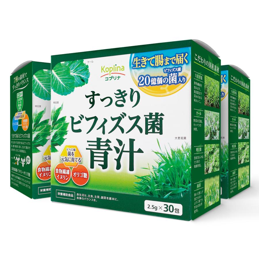 ＼37％OFF／新すっきりビフィズス菌青汁 2.5gｘ30包 3個90日分  (粉末/ビフィズス菌20億個/大麦若葉/ケール/明日葉/オリゴ糖/イヌリン/国内製造)（Yahoo!・コプリナ Yahoo!店）