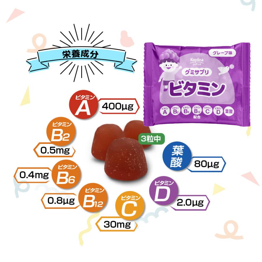 3種のグミサプリ 3粒×15袋 15日分【個包装 コーラ味 グレープ味 パイナップル味 DHA マルチビタミン 鉄 カルシウム 成長期 子ども 健康 サプリメント】 | Koplina | 05