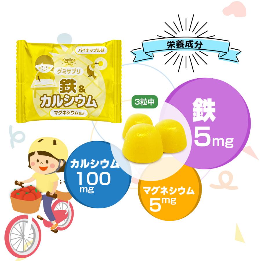 3種のグミサプリ 3粒×15袋 15日分【個包装 コーラ味 グレープ味 パイナップル味 DHA マルチビタミン 鉄 カルシウム 成長期 子ども 健康 サプリメント】 | Koplina | 06