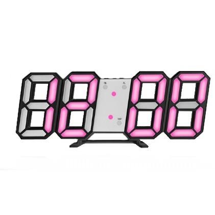電子LED デジタル目覚まし時計 《ブラック本体 ピンクLED》 おしゃれ シンプル 置き時計 置時計(定形外郵便、代引不可、送料別商品)