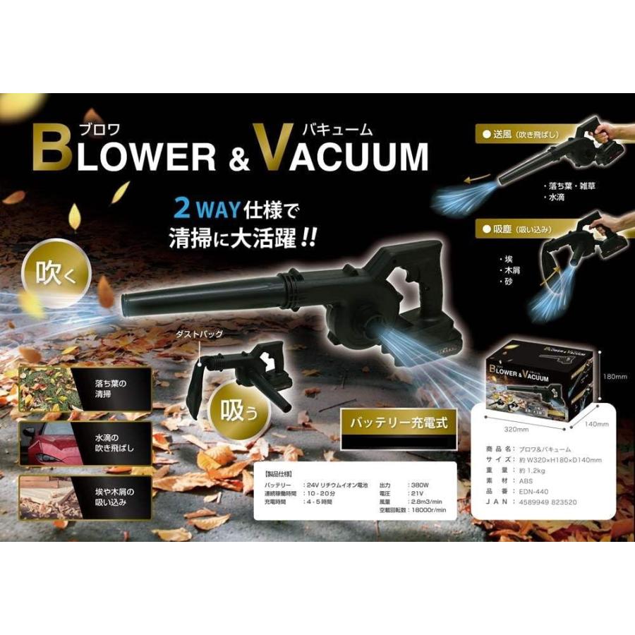 2WAY 屋外掃除機　ブロア ブロワ&バキューム 充電式 エアダスター 掃除機 ブロアー 2WAY EDN-440