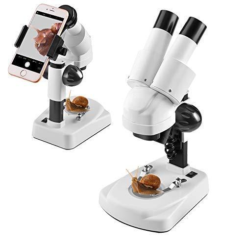 女性が喜ぶ♪ 20X-40X双眼タイプ実体顕微鏡ー学生、子供、初心者用、LED光源双眼鏡実験室用顕微鏡、顕微鏡を記録するスマートフォンアダプターを付きます。 顕微鏡