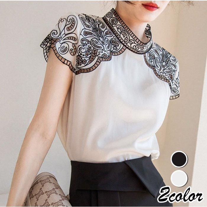 ファッション 2種類選べる ブラウス レディース 40代 春夏新作 オシャレブラウス シフォンブラウス おしゃれ 透かし雕り 白ブラウス 半袖トップス 韓国風 上品 通勤 Ol ゆったりtシャツ Fjlcxjhblu Usi Com Ec
