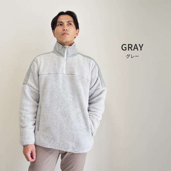 フリース メンズ ボアジャケット ハーフジップ 暖かい 保温 軽量 プル