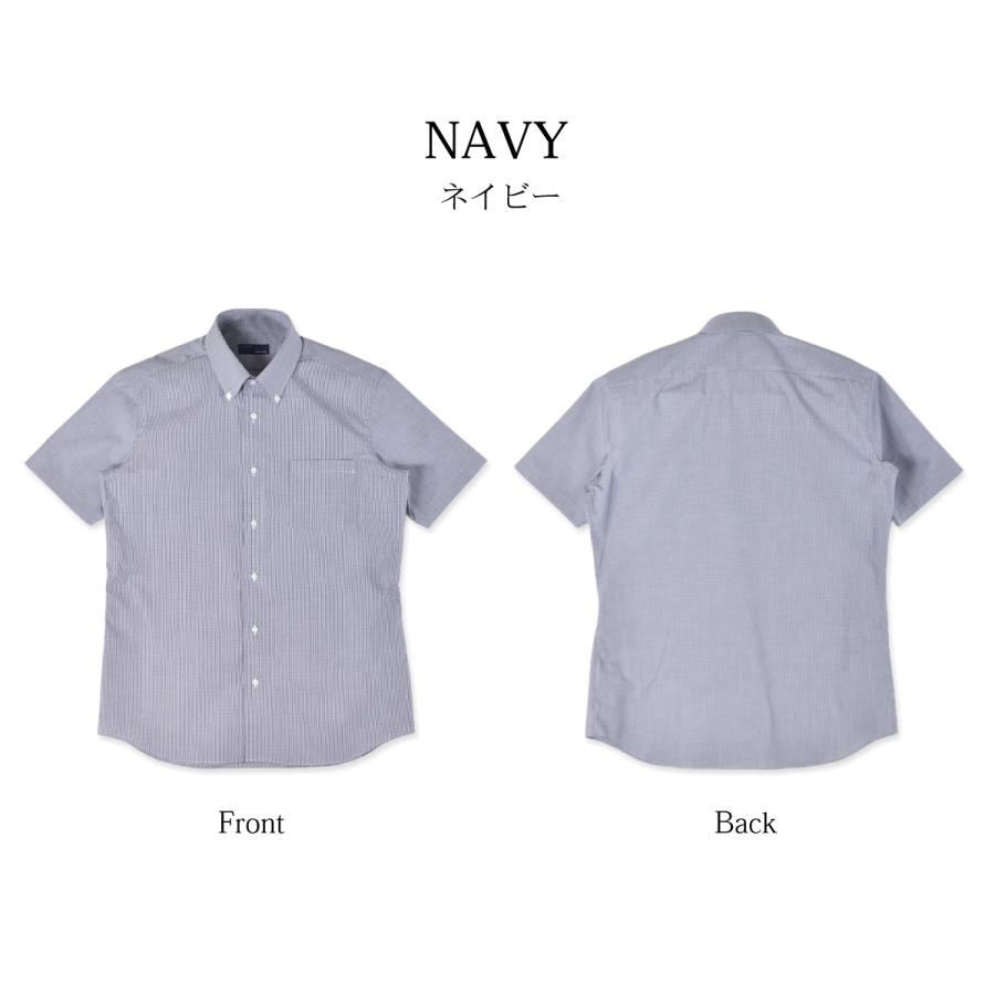 ワイシャツ 半袖 メンズ 日本製 ワイドカラー チェック柄 ブルー