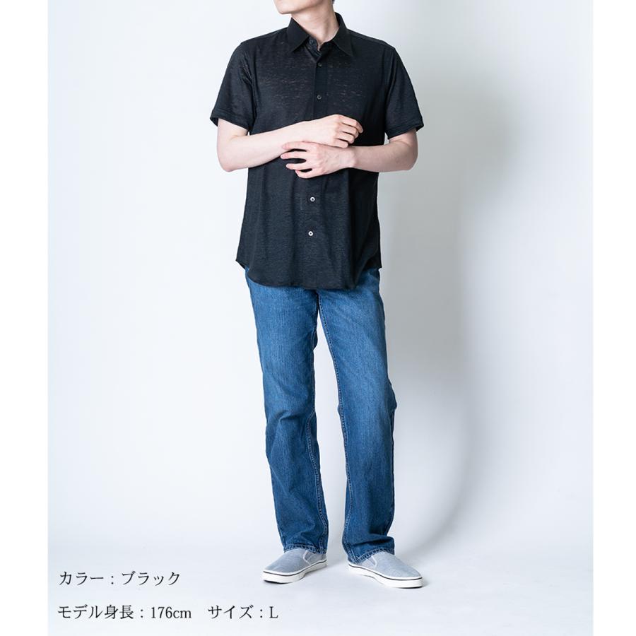 カジュアルシャツ 半袖 メンズ 日本製 麻 リネン100％ 無地 レギュラー