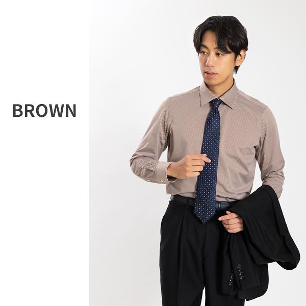 ワイシャツ 長袖 メンズ 日本製 ビジネス ストライプ セミワイドカラー