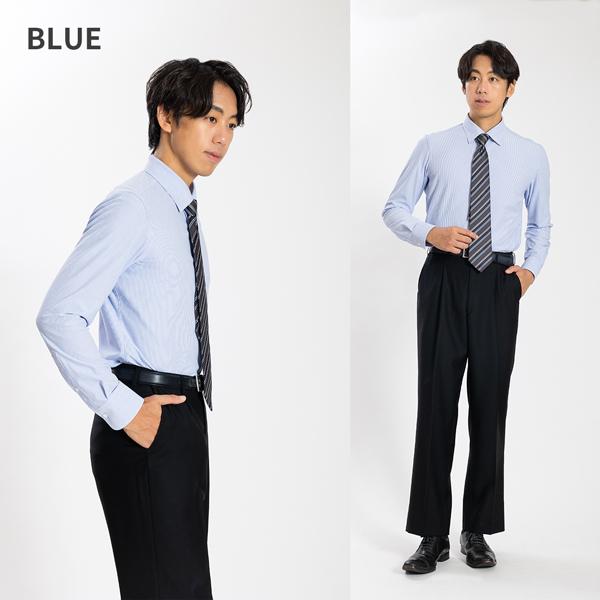 ワイシャツ 長袖 メンズ 日本製 ストライプ バーズアイ セミワイド