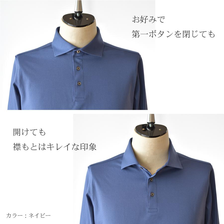 ポロシャツ 長袖 メンズ 日本製 綿100％ GIZAコットン 無地