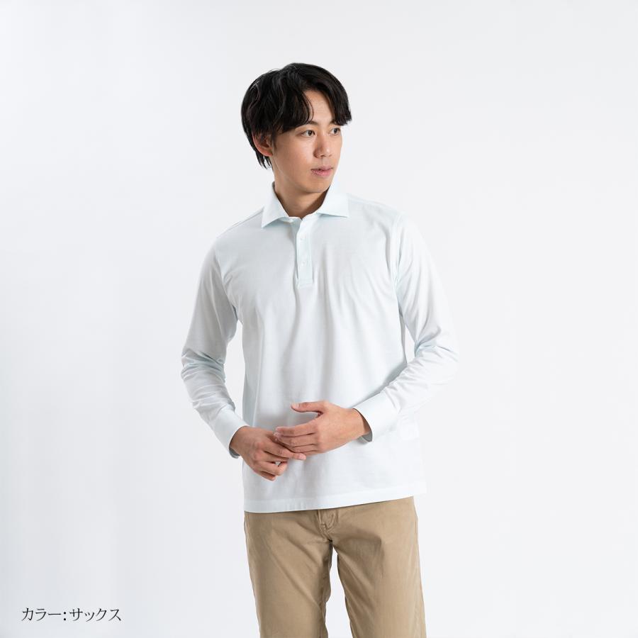ポロシャツ 長袖 メンズ 日本製 綿100％ GIZAコットン 無地