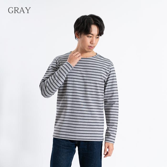 tシャツ 長袖 メンズ 日本製 ボーダー バスクシャツ クルーネック 丸首