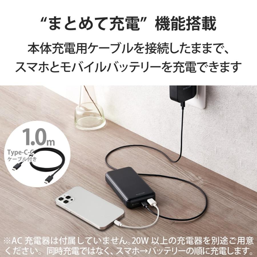 モバイルバッテリー 2口 ( USBA Type-C ) 20000mAh PD おまかせ充電 20W出力 ブラック_4