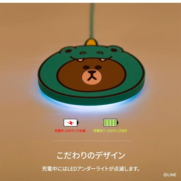 急速充電対応 ワイヤレス充電パッド LINE FRIENDS公式ライセンス商品 ジャングルブラウン ダイノブラウン｜ymobileselection｜08