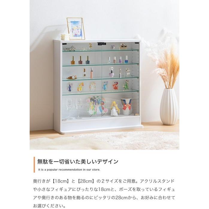 コレクションケース ガラス 幅80 おしゃれ 薄型 スリム 横長 木製 棚 白 黒 フィギュア 収納 北欧 ラック ショーケース 奥行18タイプ グッズ Legen ID003の画像