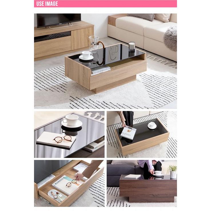 ローテーブル 収納付き 引き出し ガラス 北欧 ウッド調 オーク 幅80cm センターテーブル ローテーブル 北欧 収納付き 引き出し 幅80cm
