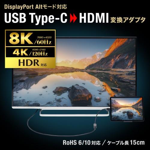 USB Type C-HDMI変換アダプタ 8K/60Hz/HDR対応 DP ALTモードに対応したType-Cポートを変換し映像出力 AD-ALCHDR03 サンワサプライ 送料無料  新品の画像