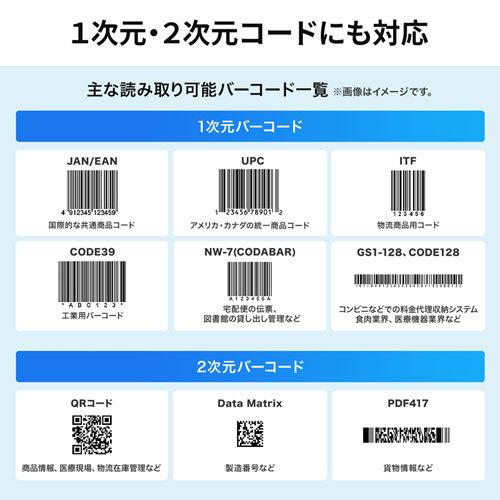 2次元バーコードリーダー USB接続・卓上タイプ スマートフォンなどの液晶も読み取り可能 サンワサプライ BCR-2D7 メーカー保証新品 送料無料の画像