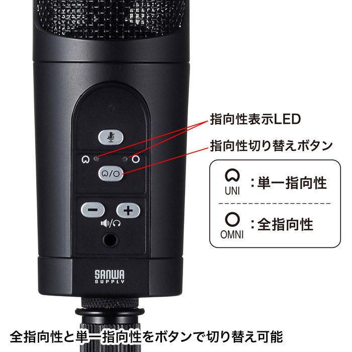 SANWA SUPPLY WEB会議高感度USBマイク 指向性が切り替えできる