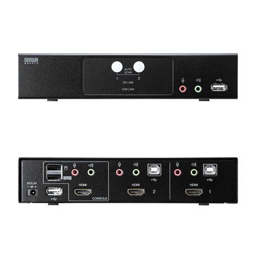 HDMI対応パソコン自動切替器(2:1) USB2.0ハブも切り替えできる BOX型HDMI-KVMスイッチ サンワサプライ SW-KVM2HHC 送料無料 メーカー保証 新品の画像