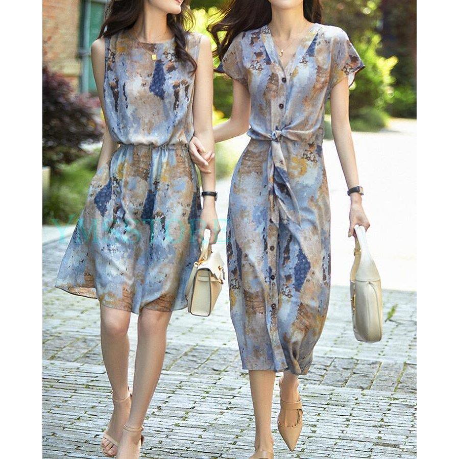 ワンピース レディース 40代 膝丈ワンピース 春夏 ノースリーブワンピース きれいめプリント シフォンワンピース Aライン 韓国風 オシャレ通勤 大人上品 30代 Yms 713 Ydlyq27 Ymsstore 通販 Yahoo ショッピング