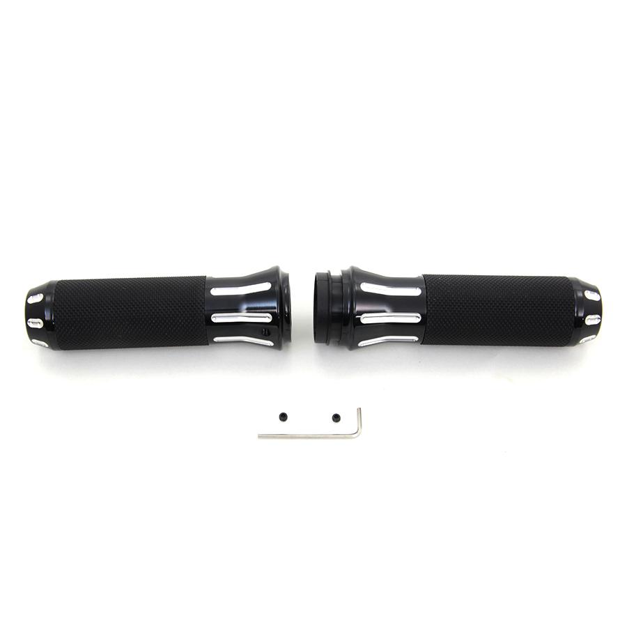ブラック 黒 コブラ スタイル ハンドル バー グリップ スロットル バイ ワイヤー 用 Black Cobra Style Handlebar Grip Set FLT 2008-UP ハーレー