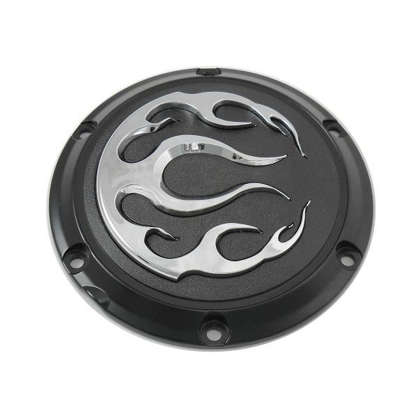 ブラック 黒 フレイム 炎 火 ダービー カバー 6穴 スクリュー 付属 Black 6-Hole Flame Derby Cover XL 2004-UP ハーレー