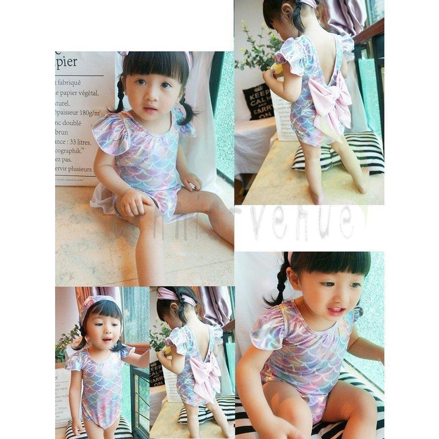 22秋冬新作 オーロラ 人魚 80cm90cm100cm110cm1cm130cm Uvカット 水着 子供 かわいい 帽子付き 女の子 水着 かわいい水着スタイル リボン Akx24 おしゃれ パープル癒し ピンク マーメイド ファッション水着