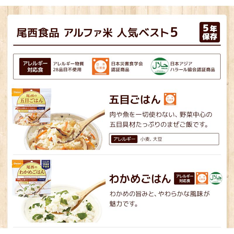 アルファ米 3大メーカー 人気ベスト5 15種類 45食 2週間分以上 尾西
