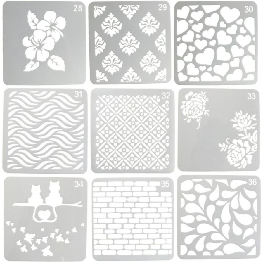 ステンシルシート 絵画 テンプレート 型 大容量 54枚 セット メッセージカード グリーティングカード ジャーナルカード スクラップ