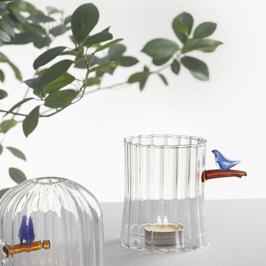 イッケンドルフ ミラノ 青い鳥 キャンドル ホルダー ガラス BLUE BIRDS
