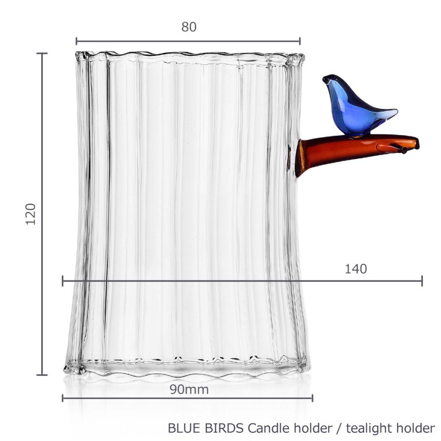 イッケンドルフ ミラノ 青い鳥 キャンドル ホルダー ガラス BLUE BIRDS