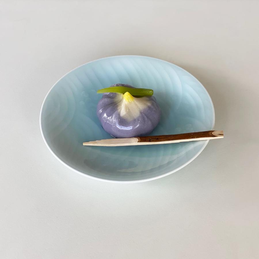 快山窯 青白磁 青海波柄 4寸皿2枚セット 小皿 銘々皿 引出物 結婚祝