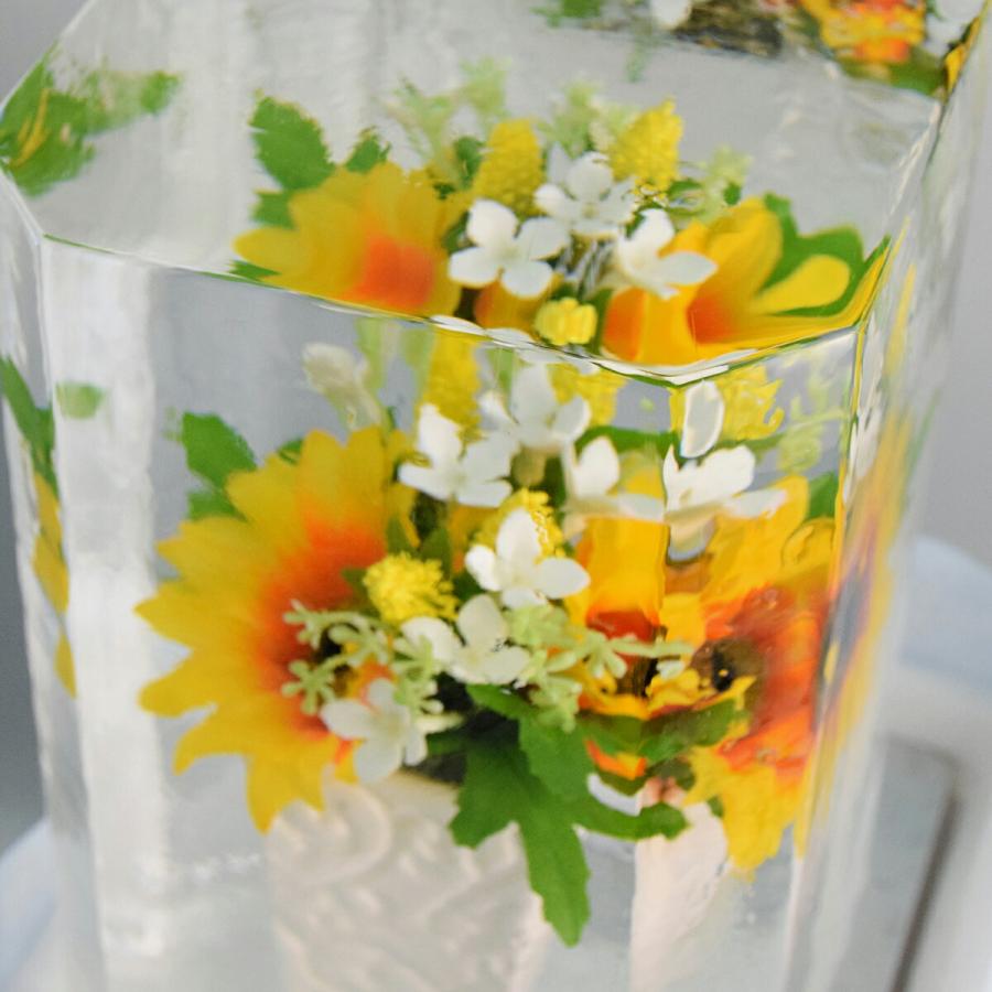 氷華 / 氷中花 「ひまわり」sun flower 氷に閉じ込めた儚い美しさ。透明度の高い氷に美しい造花を閉じ込めた氷のアート。花氷 創作氷とも呼ばれます_3