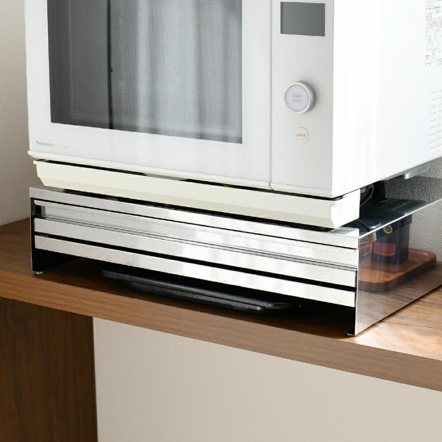 角皿が入るステンレス製レンジ下スライドテーブル収納 W55 キッチン収納 ステンレス スチール デザイナーズ メイドインジャパン 日本製 | 足立製作所 | 05