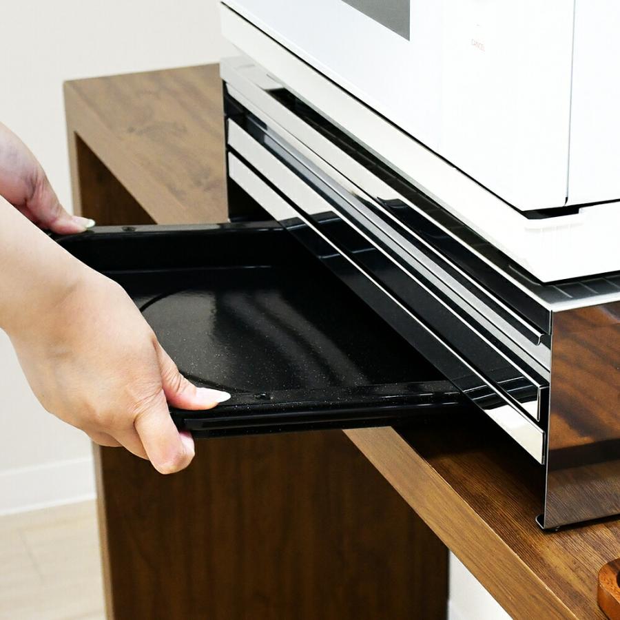 角皿が入るステンレス製レンジ下スライドテーブル収納 W55 キッチン収納 ステンレス スチール デザイナーズ メイドインジャパン 日本製 | 足立製作所 | 08