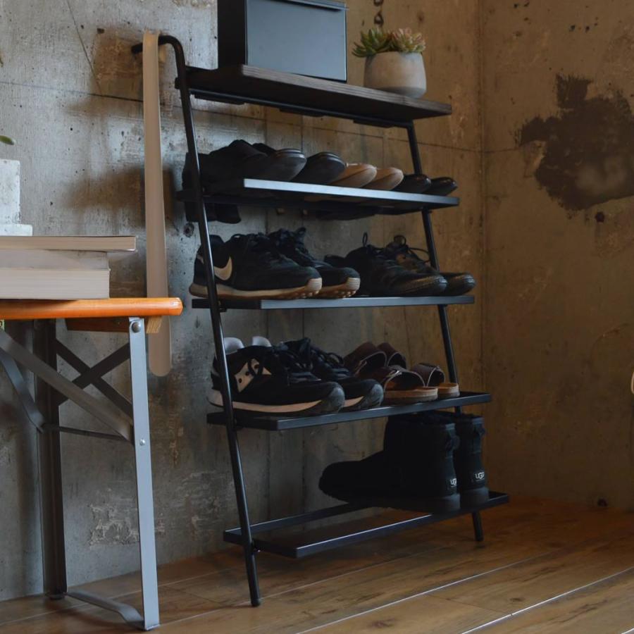 COLLEND コレンド アイアンシューズラック ダークブラウン 棚板付きの画像