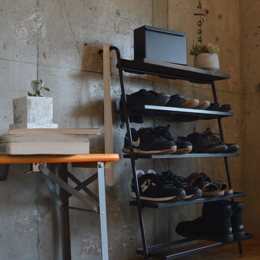 COLLEND コレンド アイアンシューズラック ダークブラウン 棚板付きの画像
