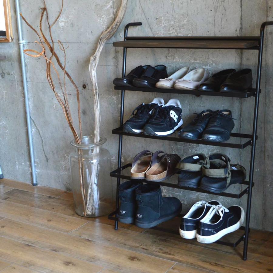 COLLEND コレンド アイアンシューズラック ダークブラウン 棚板付きの画像