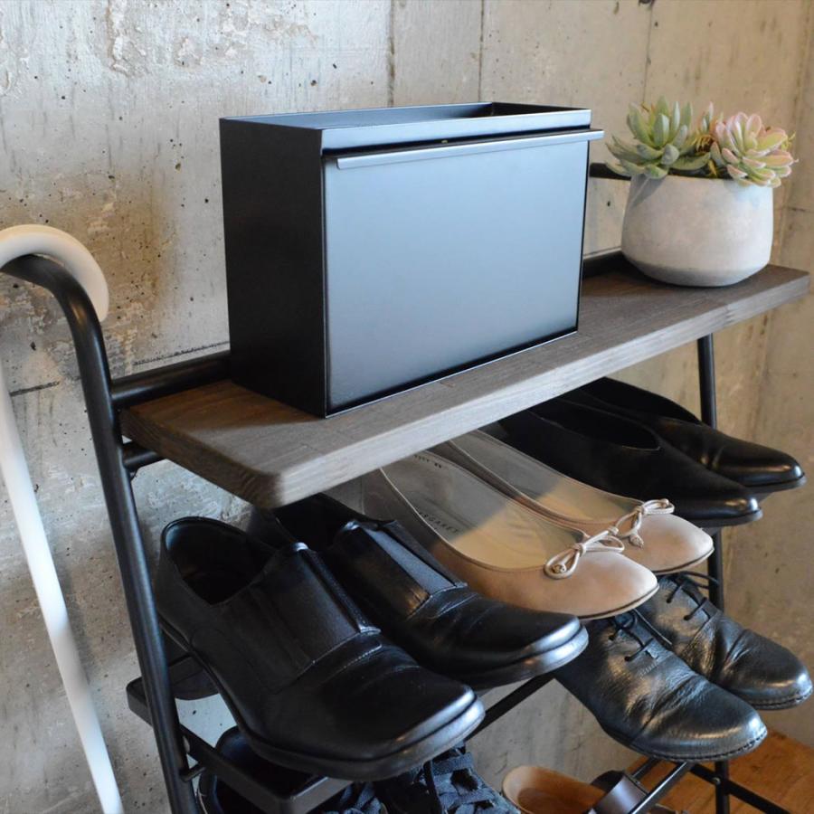 COLLEND コレンド アイアンシューズラック ダークブラウン 棚板付きの画像