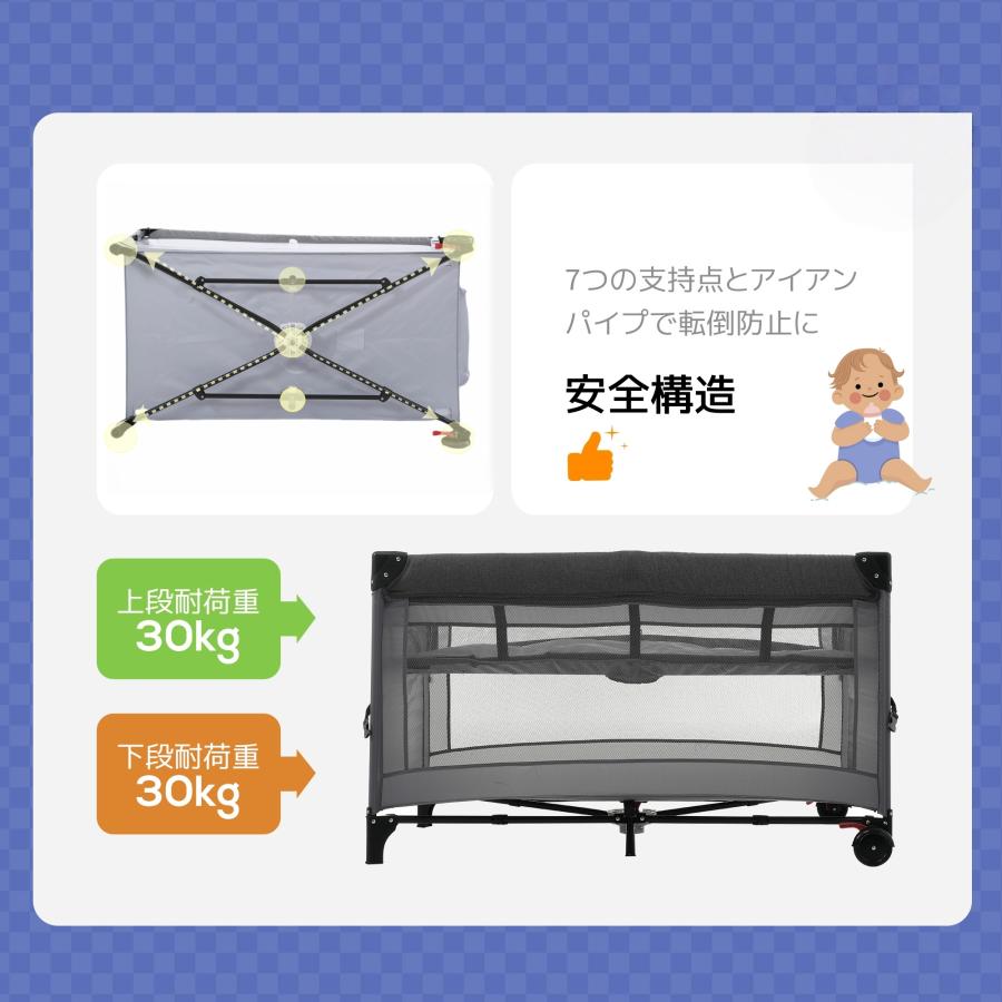 多機能 軽量 ベビーベッド マットレス付 添い寝 プレイヤード 高さ調整 片側開閉 出産祝い ギフトにも最適　折りたたみ＆キャスター付き_4