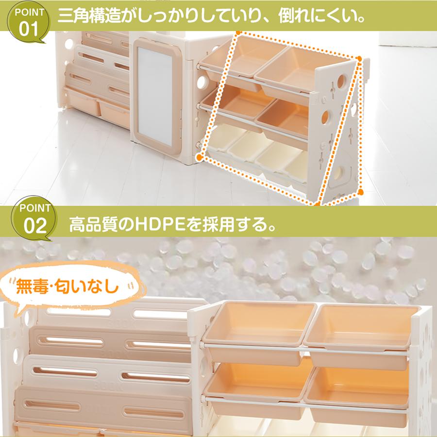 4in1 おもちゃ棚＆絵本棚 折りたたみ式 高さ調節 描きボード付き