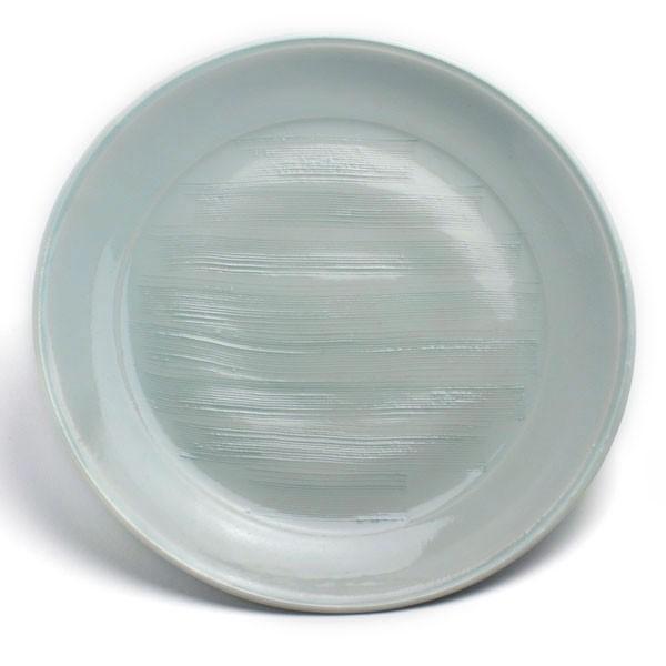 青磁：青白瓷くし目8寸皿・海老ヶ瀬保《大皿・盛皿・24.7cm》