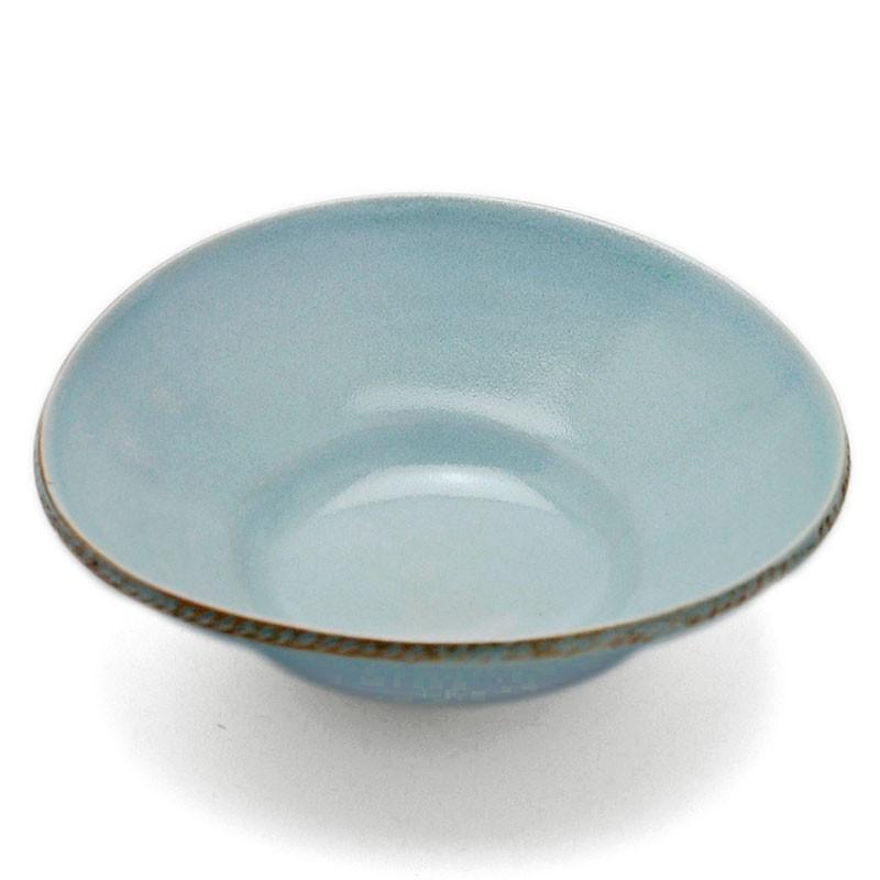 青磁：青瓷緋色縁扁平小鉢・海老ヶ瀬保《中鉢・16.0cm》 : 和