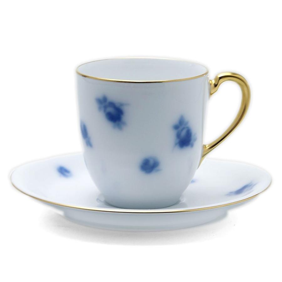 磁器：バラ文岡染めコーヒー碗皿・大倉陶園《コーヒーカップ・皿セット・140ml》 | 