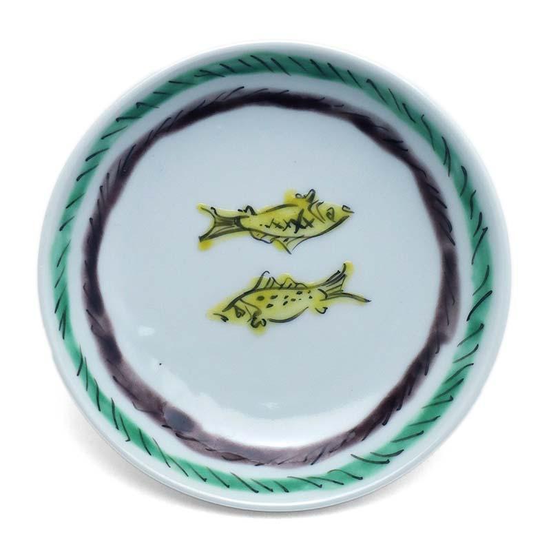 須田菁華窯　 色絵コマニ双魚文皿 小皿 九谷焼 九谷焼：色絵コマニ双魚文皿・須田菁華《小皿・12.2cm》 : 和食器の